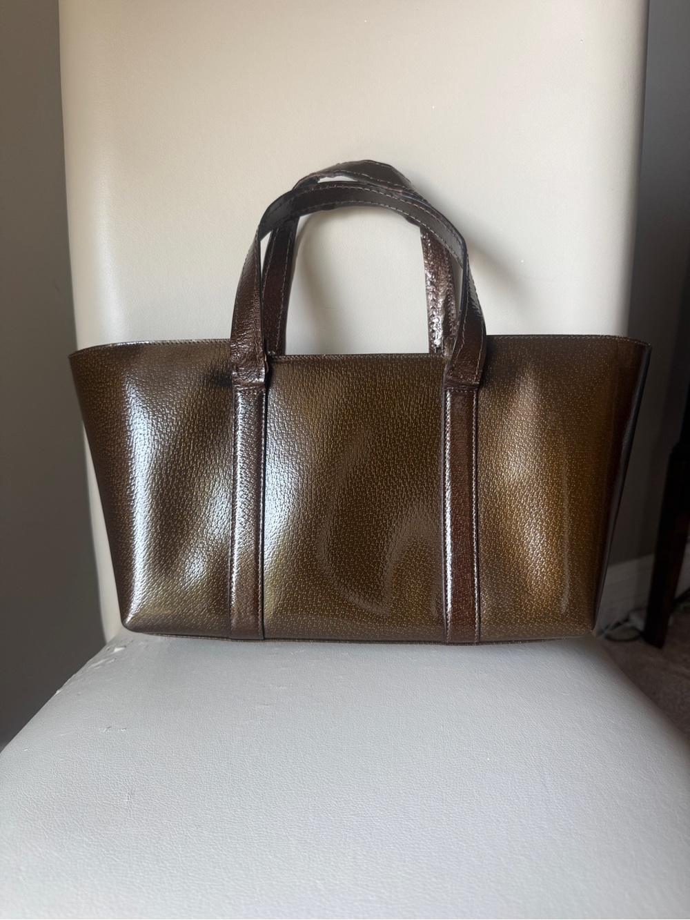 Gucci Vintage Brown Metallic Bronze Leather Tote